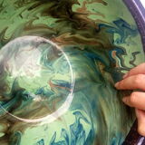 Salad bowl xl with green, blue and brown marbling