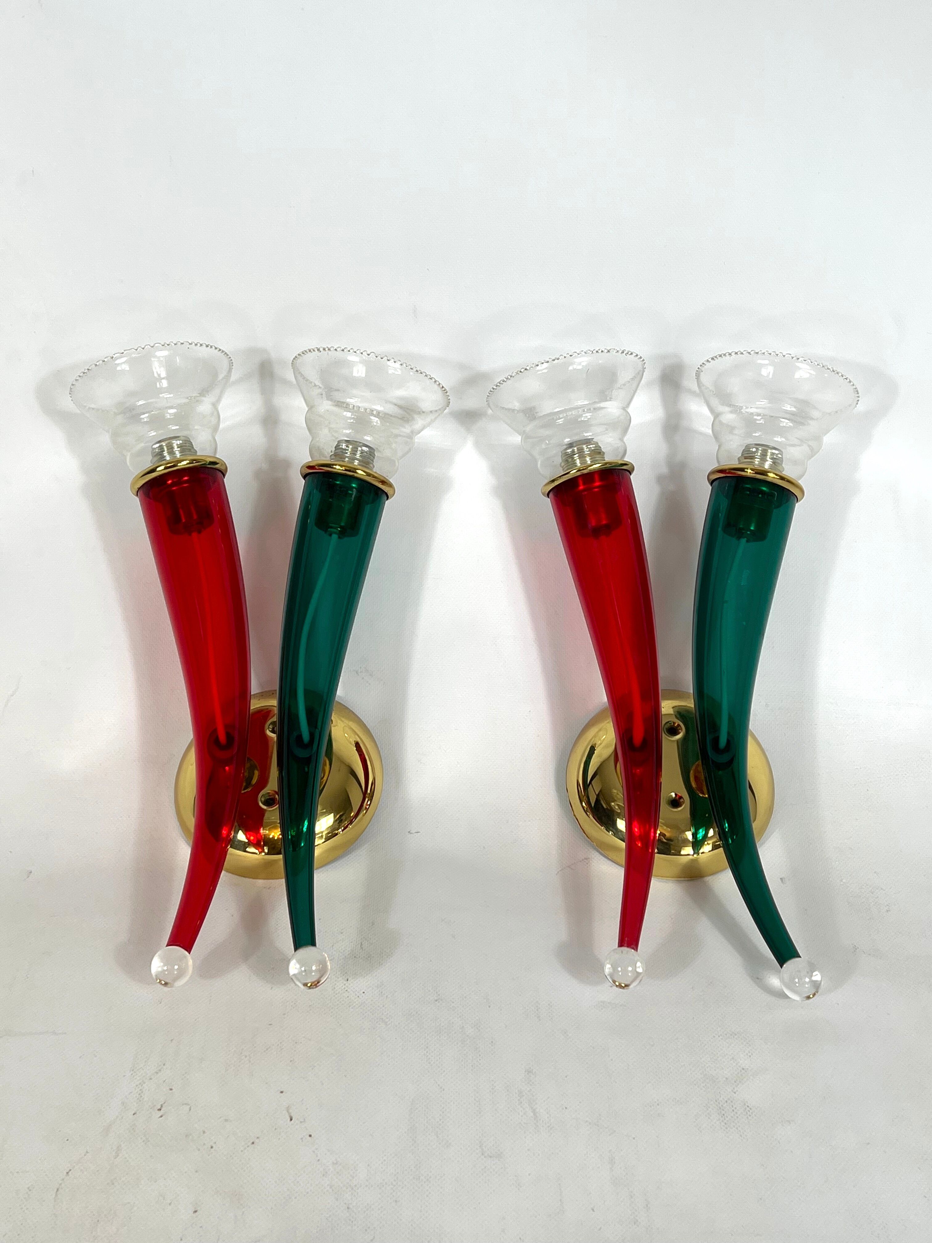 Vintage Pair of Murano glass sconces signed by VeArt, Italy 1970s