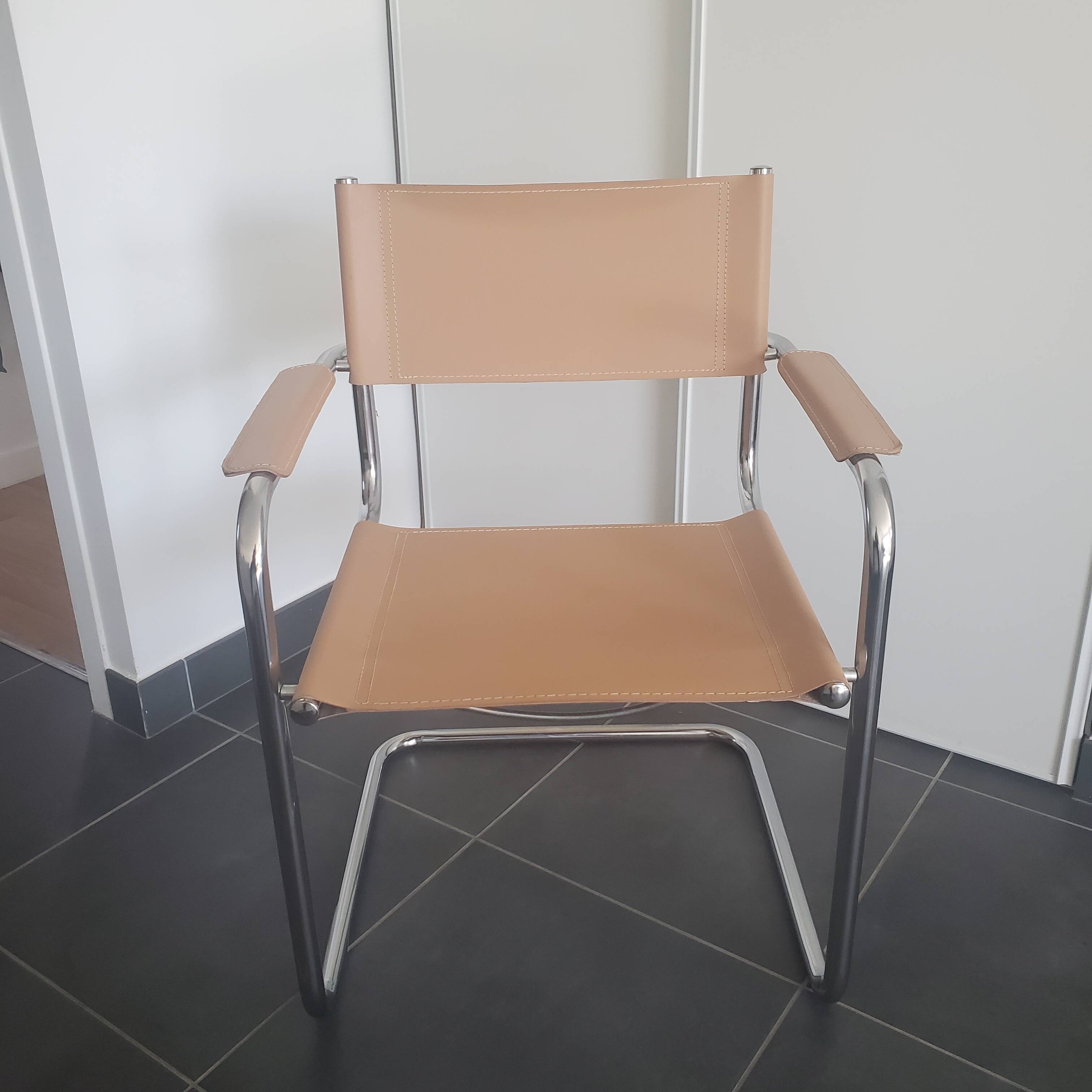 Beige leather armchair