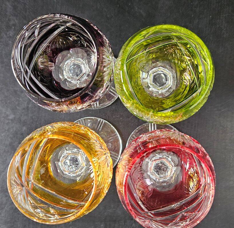 4 Cut Crystal Wine Glasses in Different Colors