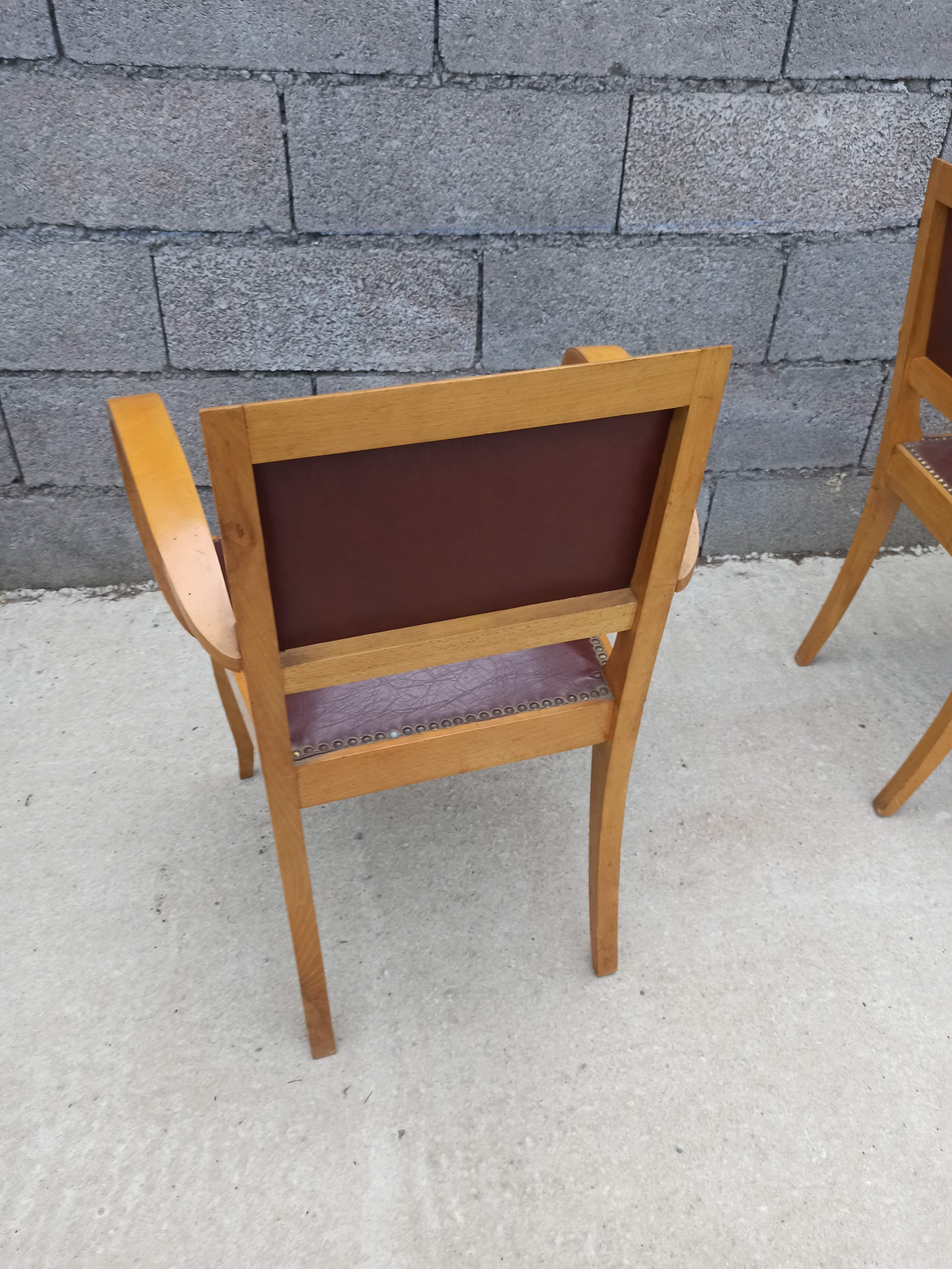 Pair of bridge armchair in brown skaï year 50s