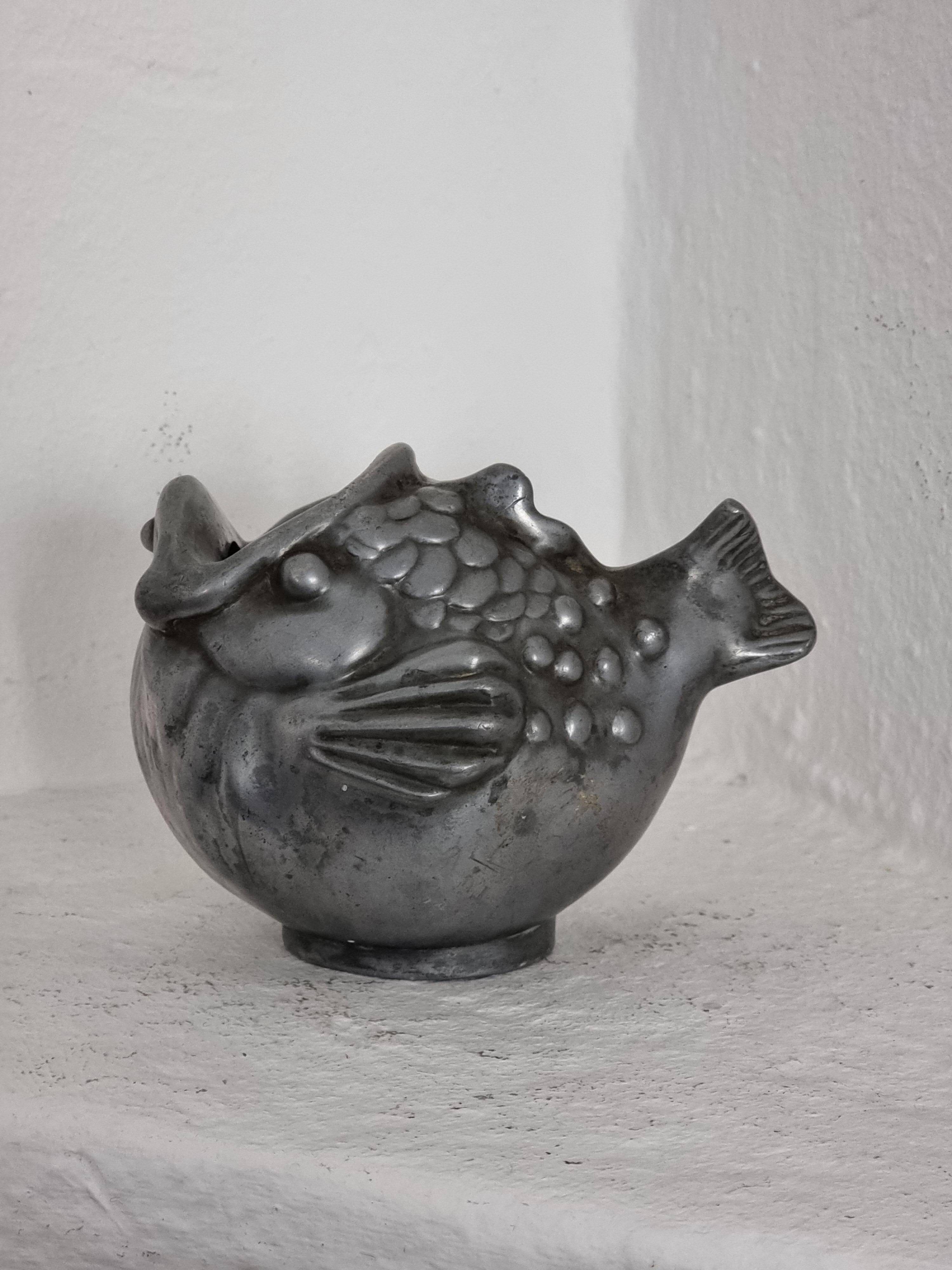Just Andersen, fish vase in pewter, Denmark, 1930s