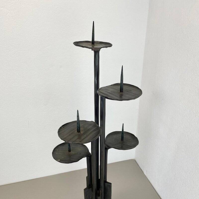 Large brutalist bronze candleholder by Manfred Bergmeister, Germany, 1970s
