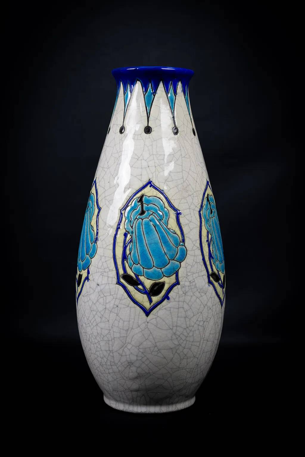 Art Deco vase in crackled earthenware, M. Dufrêne, Boch Keramis La Maîtrise