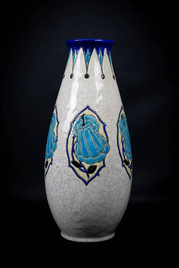 Vase Art Déco en faïence craquelée  M. Dufrêne, Boch Keramis La Maîtrise