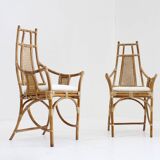 Vintage Bamboo and Rattan Armchairs with Bouclé Cushions, 1970s , set of 2