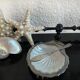 Shell butter dish and its silver-plated knife
