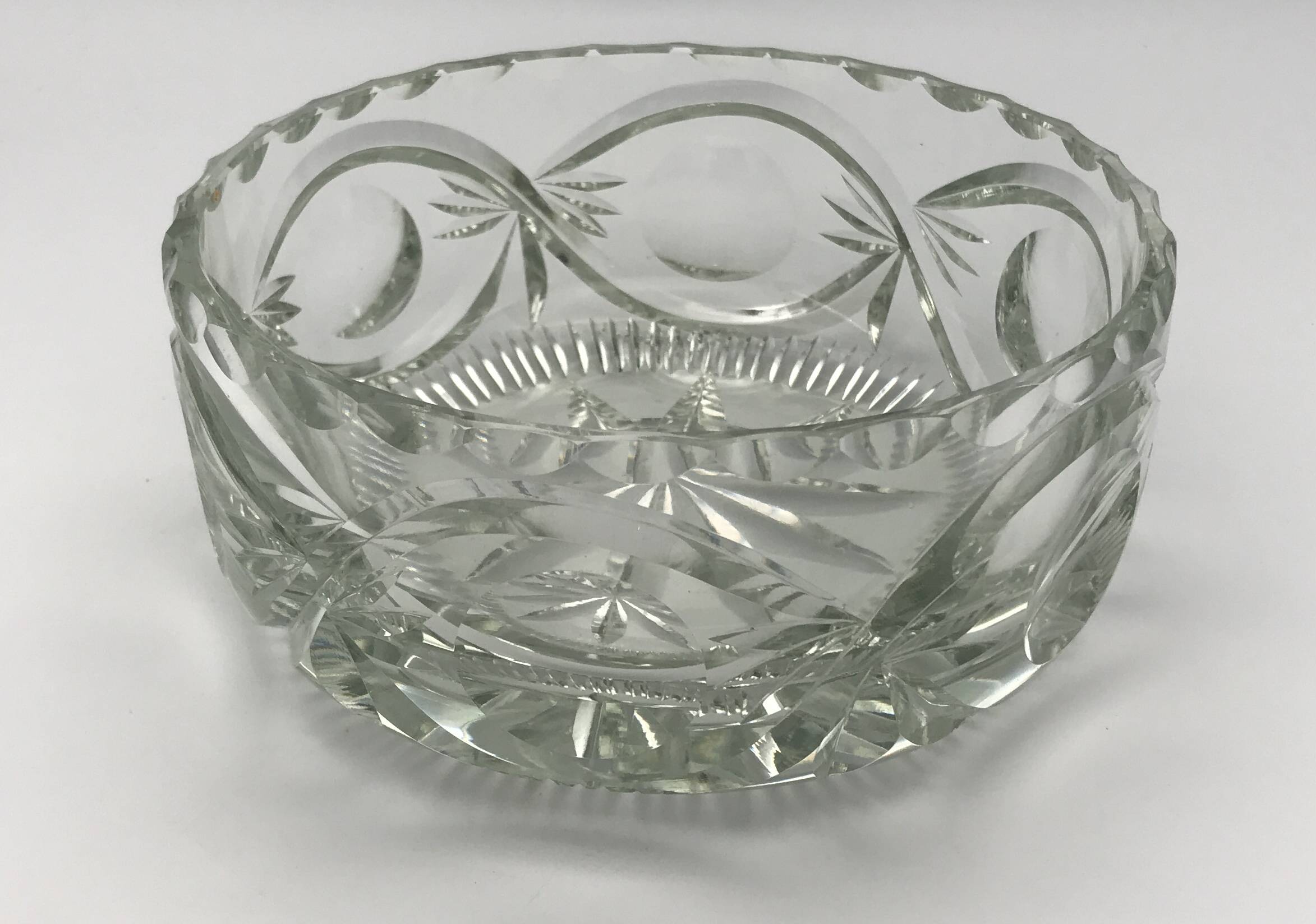 FRUIT CUTTER, SALAD BOWL in Solid CRYSTAL decorated with Hand-Cut PATTERNS
