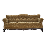 1950s, Danish 3-seater sofa, furniture velour, carved oak wood.