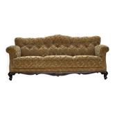 1950s, Danish 3-seater sofa, furniture velour, carved oak wood.