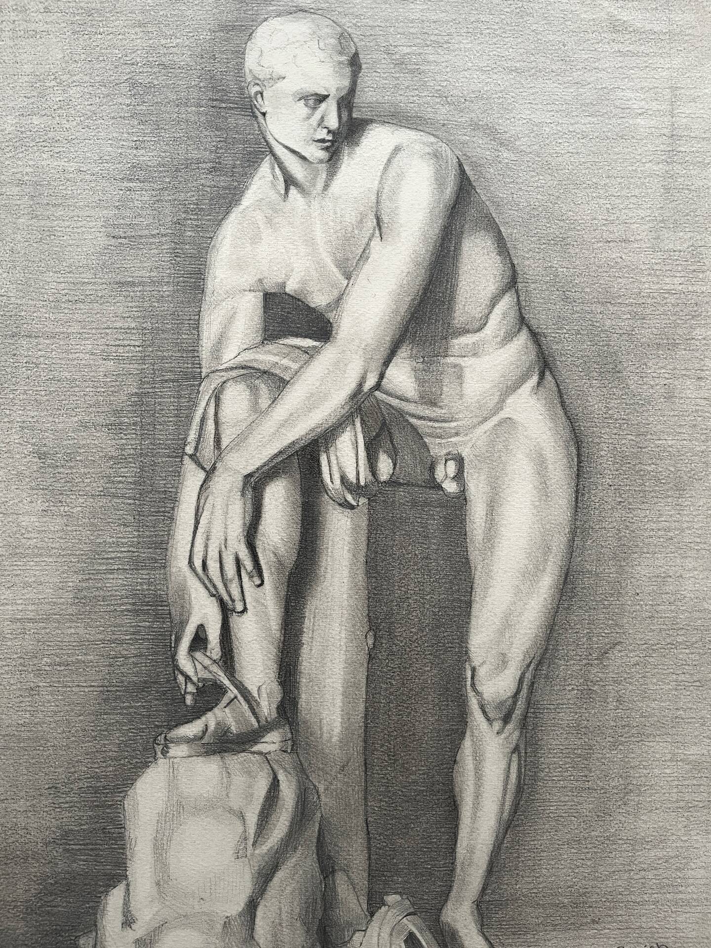 Old academic nude drawing based on an ancient statue.