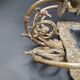 Repousse brass wall mirror with three candles, beveled glass, end of 19th century, double eagles