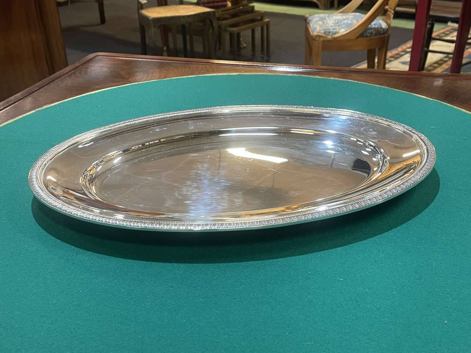 Oval silver-plated metal tray Christofle Malmaison model