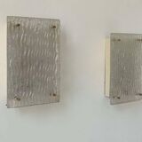 Pair of vintage sconces, molded frosted glass, Murano Italy 1970