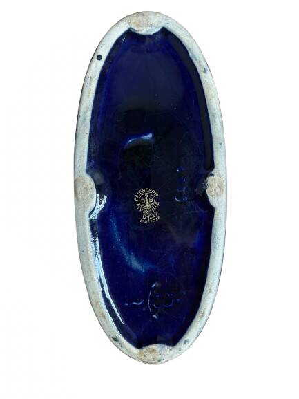 Blue earthenware planter decorated with gold motifs