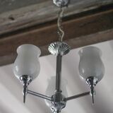 Vintage opaline pendant light, 3-light white opaline globe chandelier