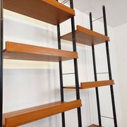 Vintage Italian double modular shelf bookcase in teak and metal