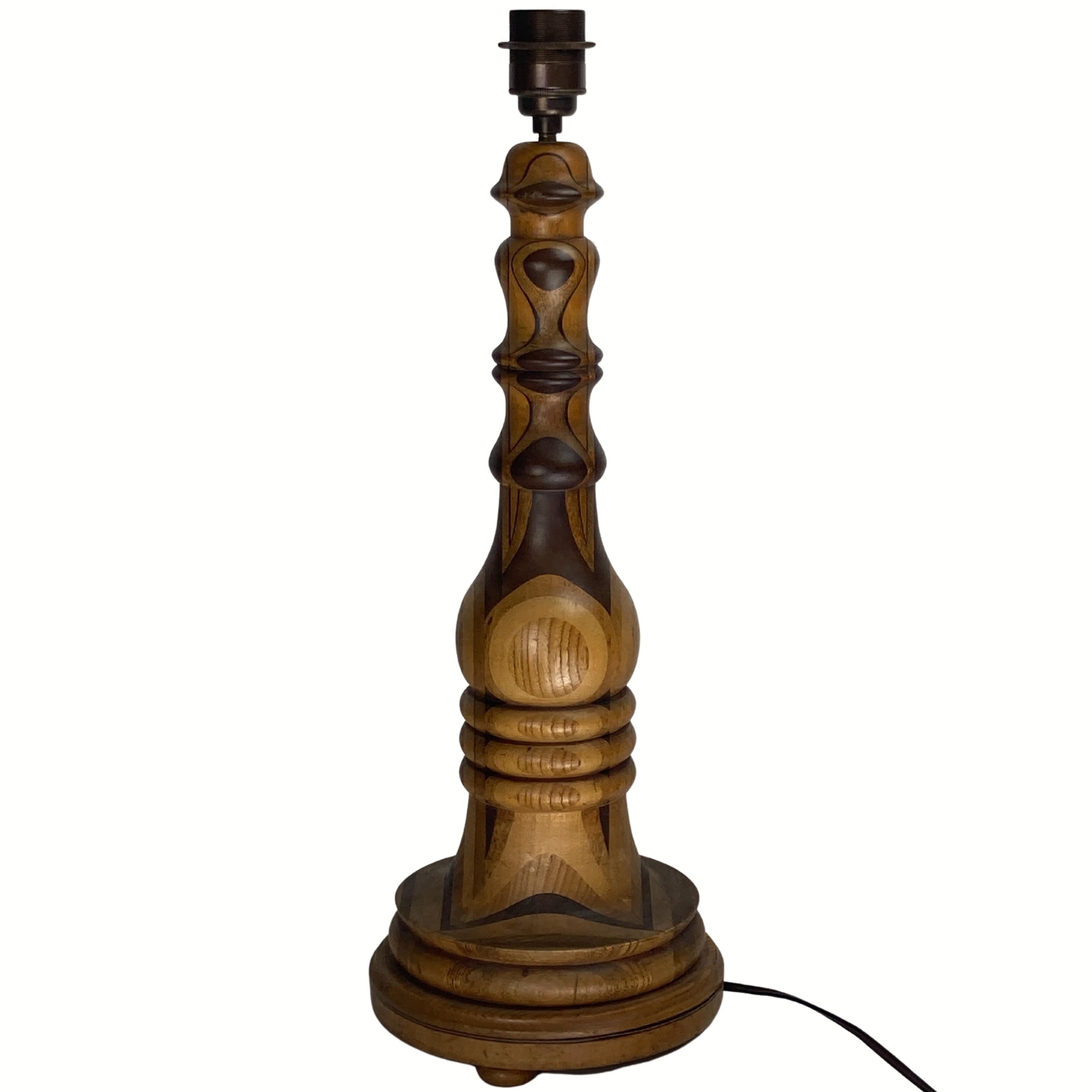 Art Deco Mid-Century Curved Wood Table Lamp, 1950s