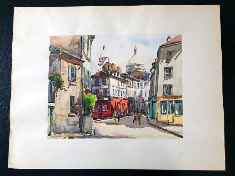 André Duculty (1912-1990) Watercolor on paper "Le Sacré Coeur, Le consulat, Paris" Signed