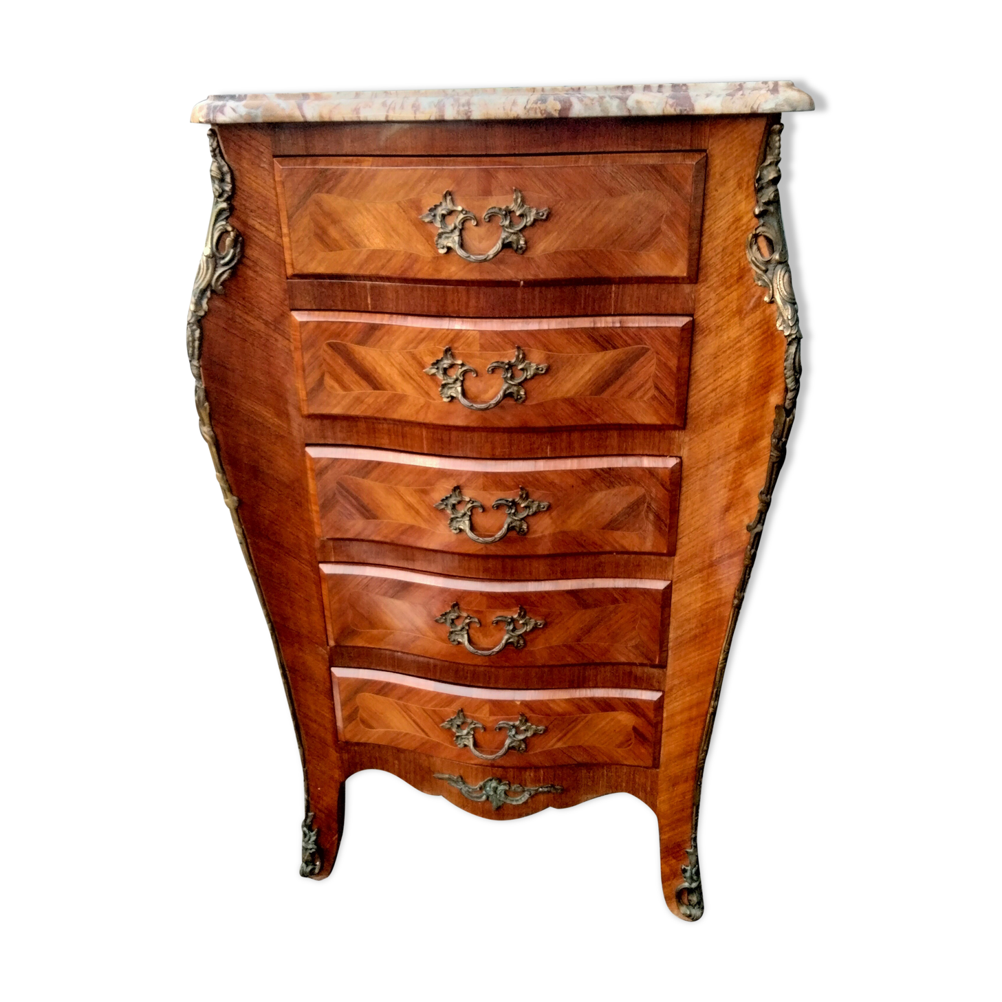 Dresser rag maker style louis xv marquetry marble top