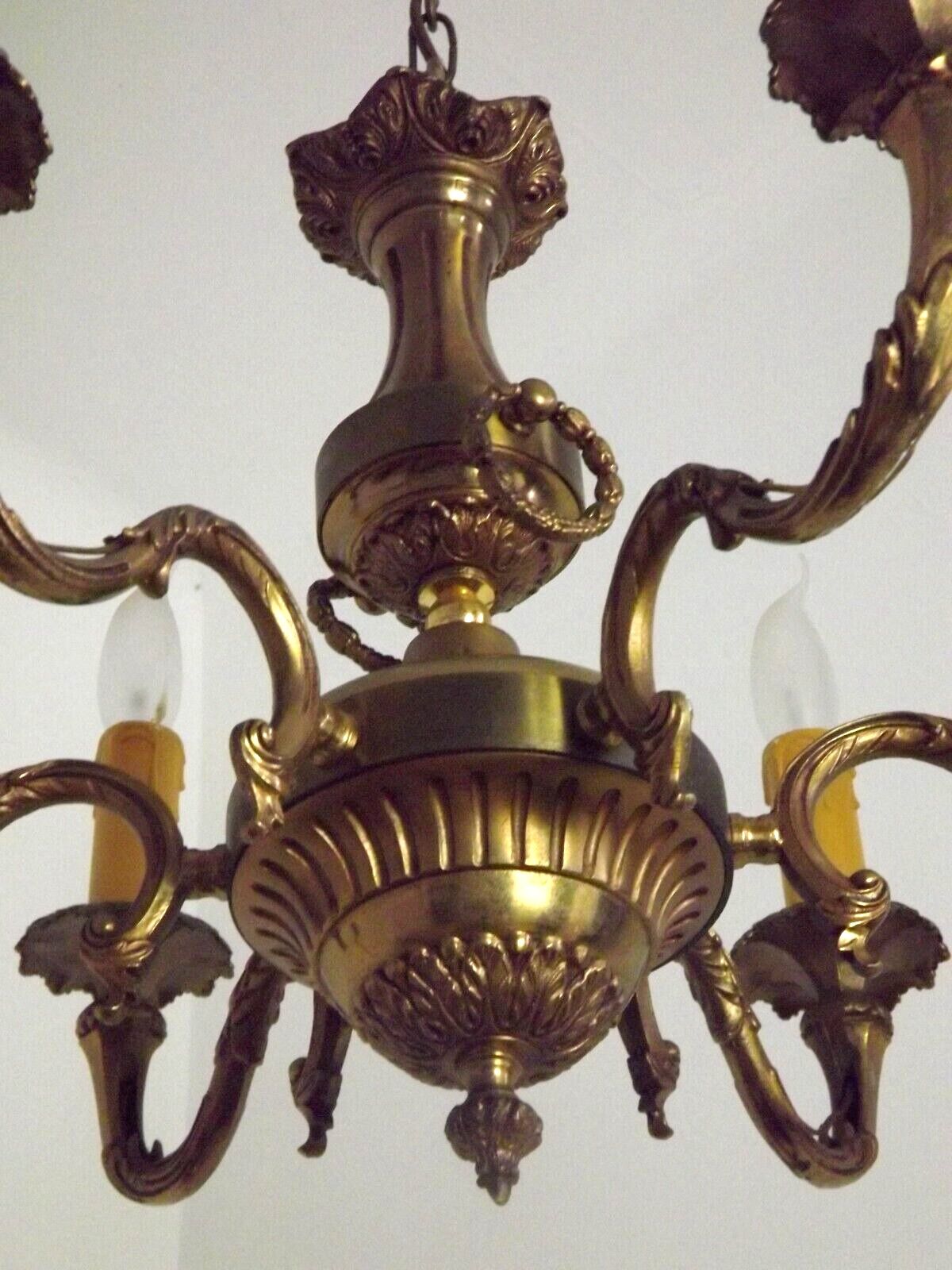 French vintage heavy brass 6 light empire style chandelier
