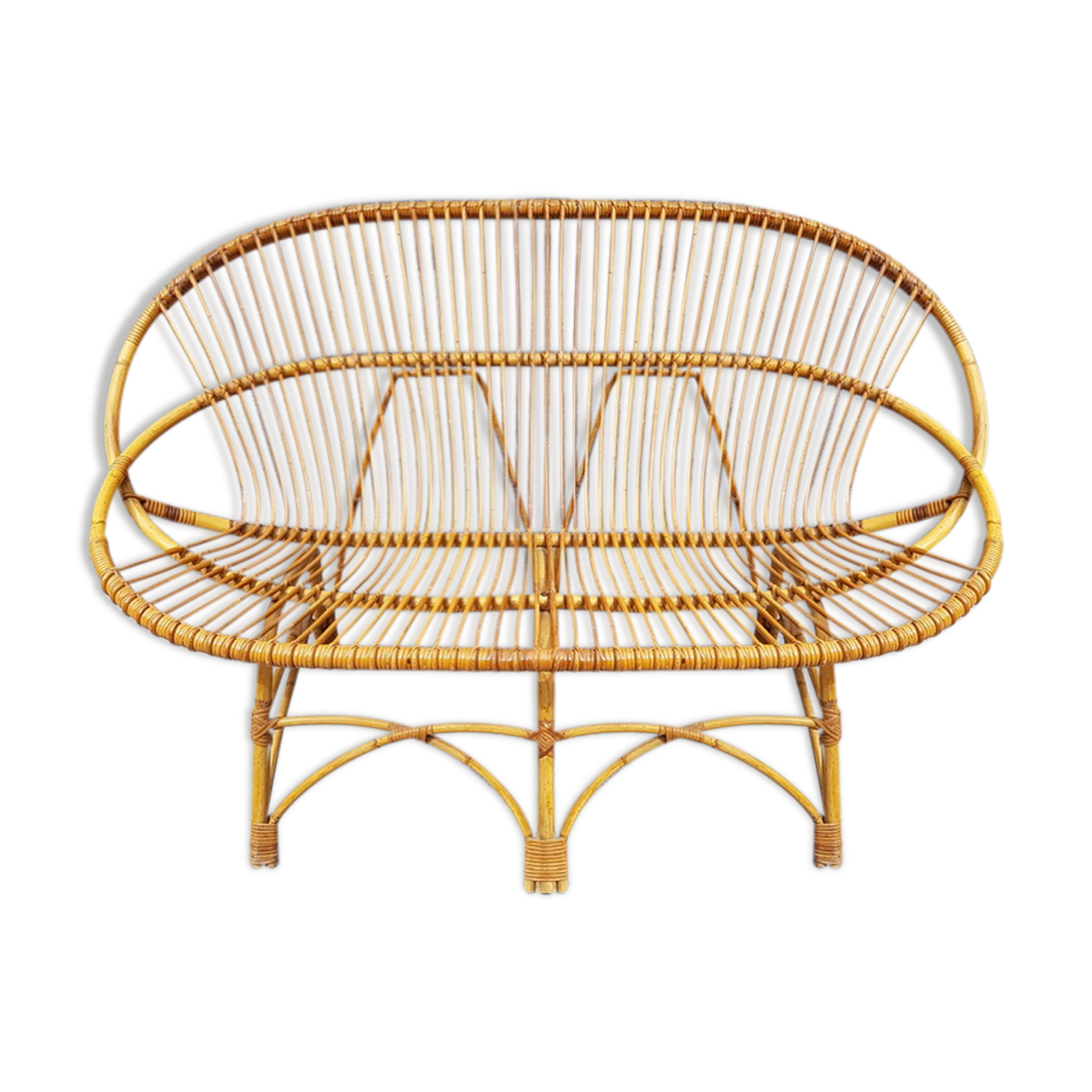 Vintage rattan sofa bench