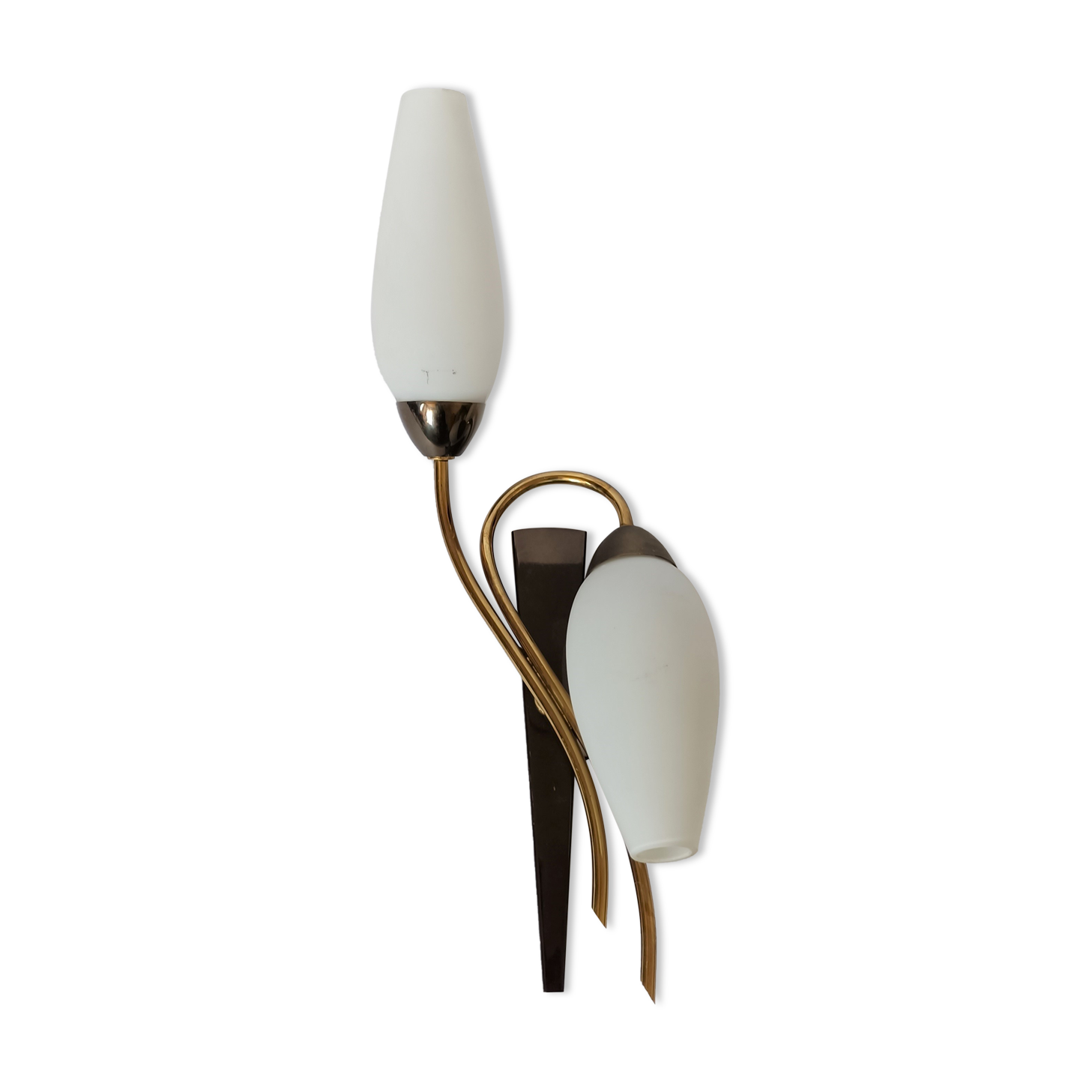 Lunel 1960 wall lamp, opaline, metal and golden brass