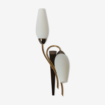 Lunel 1960 wall lamp, opaline, metal and golden brass