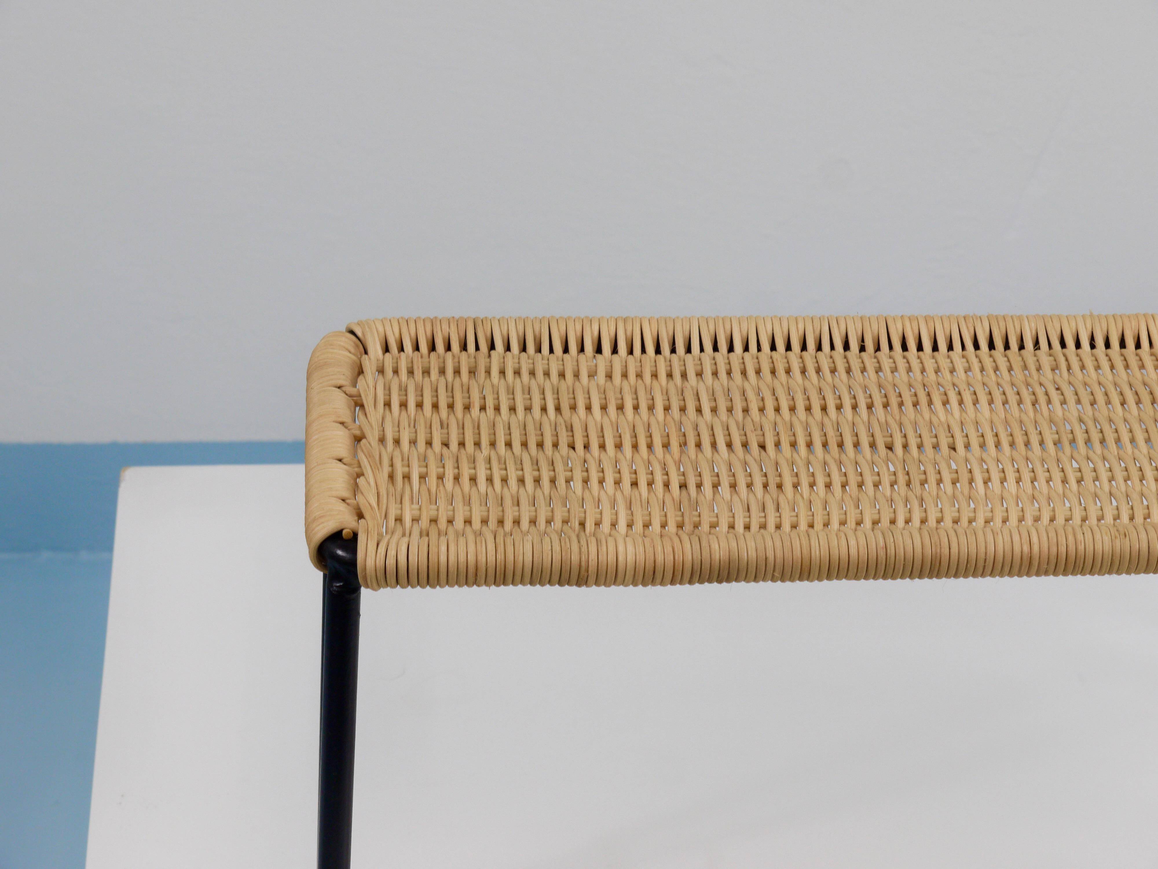 Carl Aubock side table, bench for flowering plants, iron, rattan, wicker, Austria, 1950s