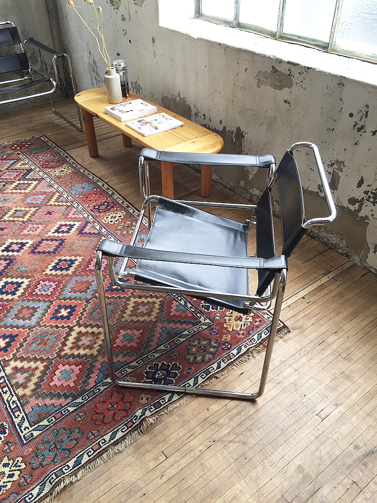 Bauhaus modernist leather chrome armchairs
