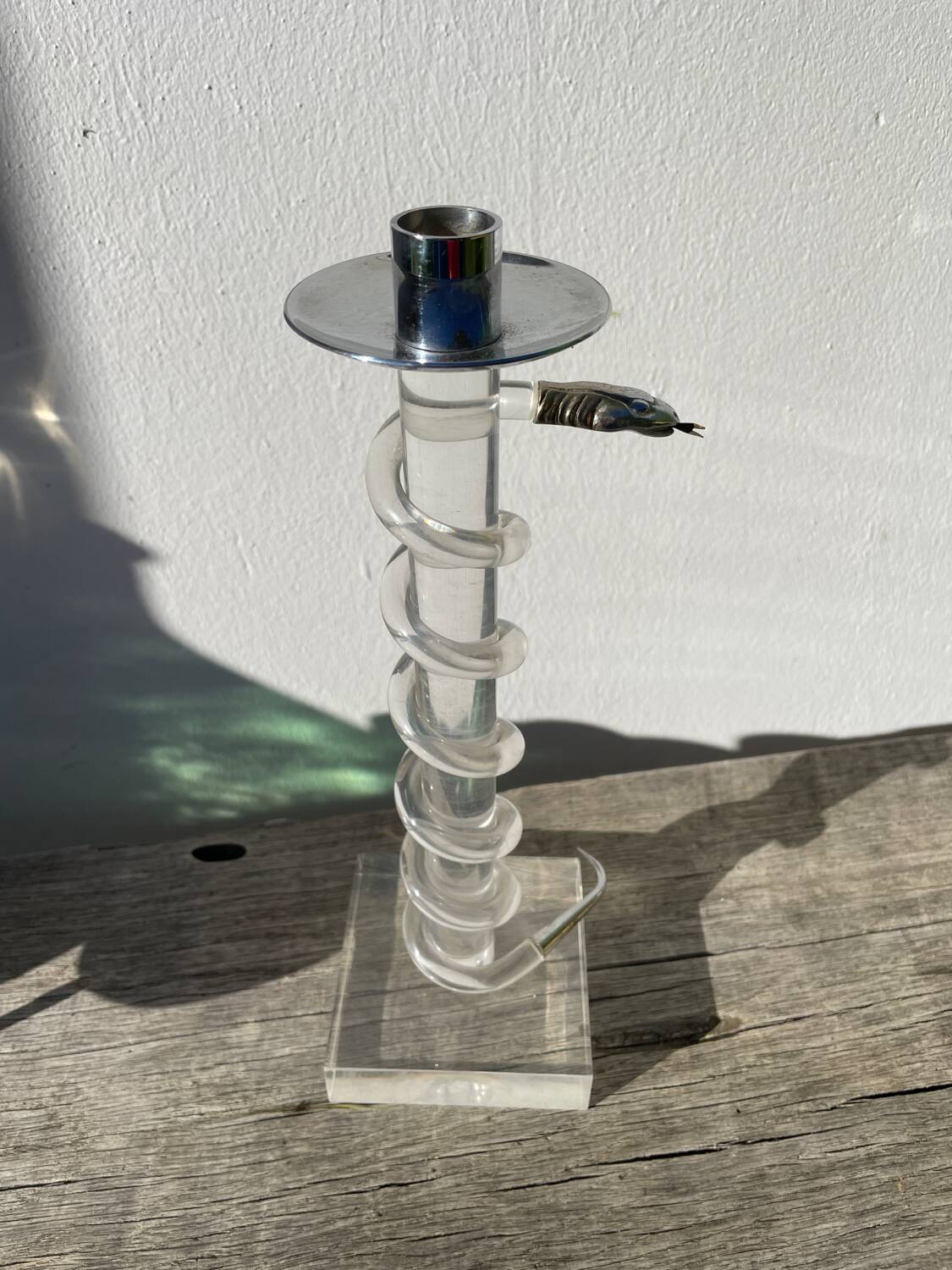 Silver-plated metal candlestick signed Alessandro Albrizzi 1970