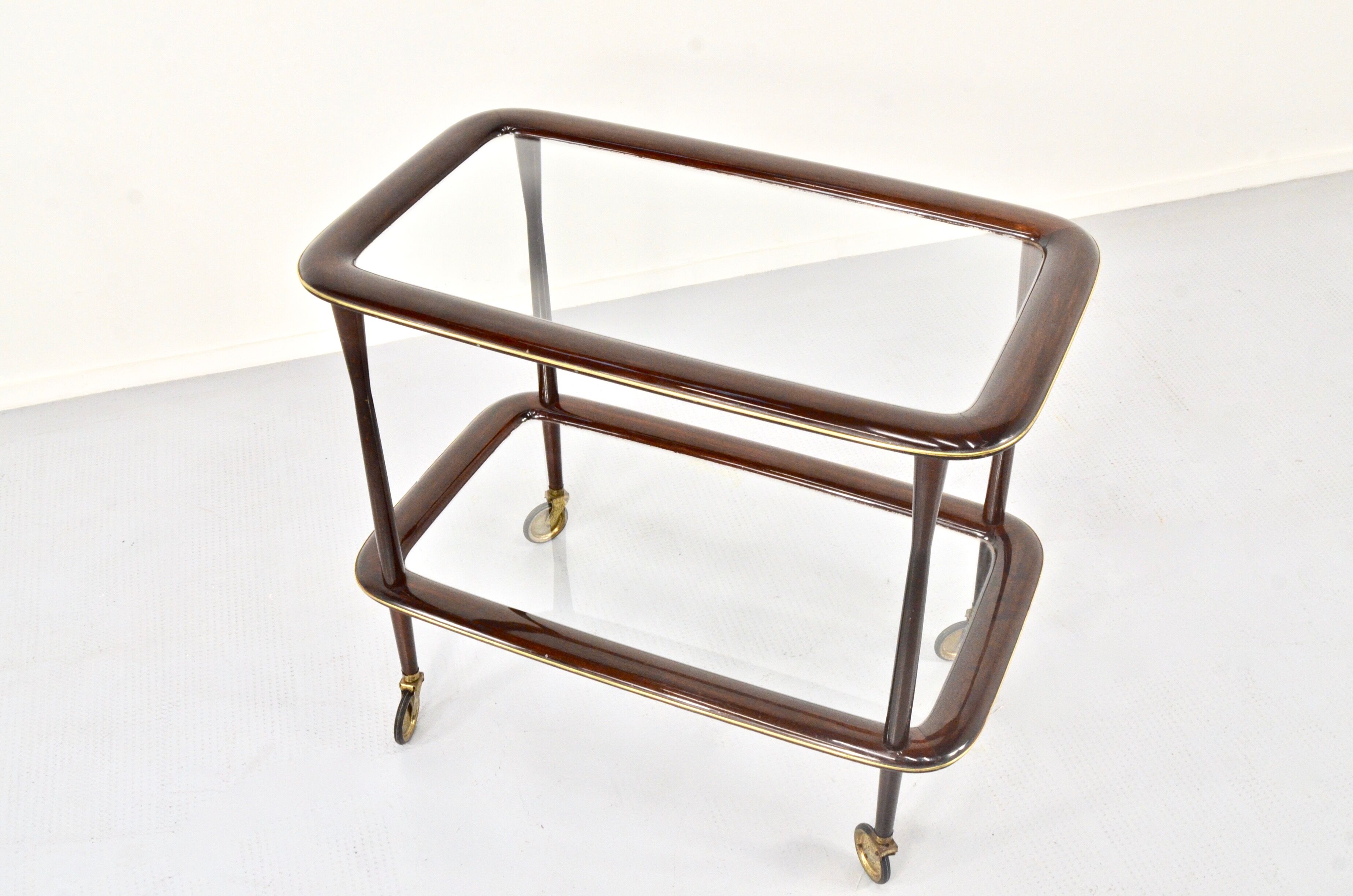 Mahogany brass and glass drinks trolley from italy, circa 1950