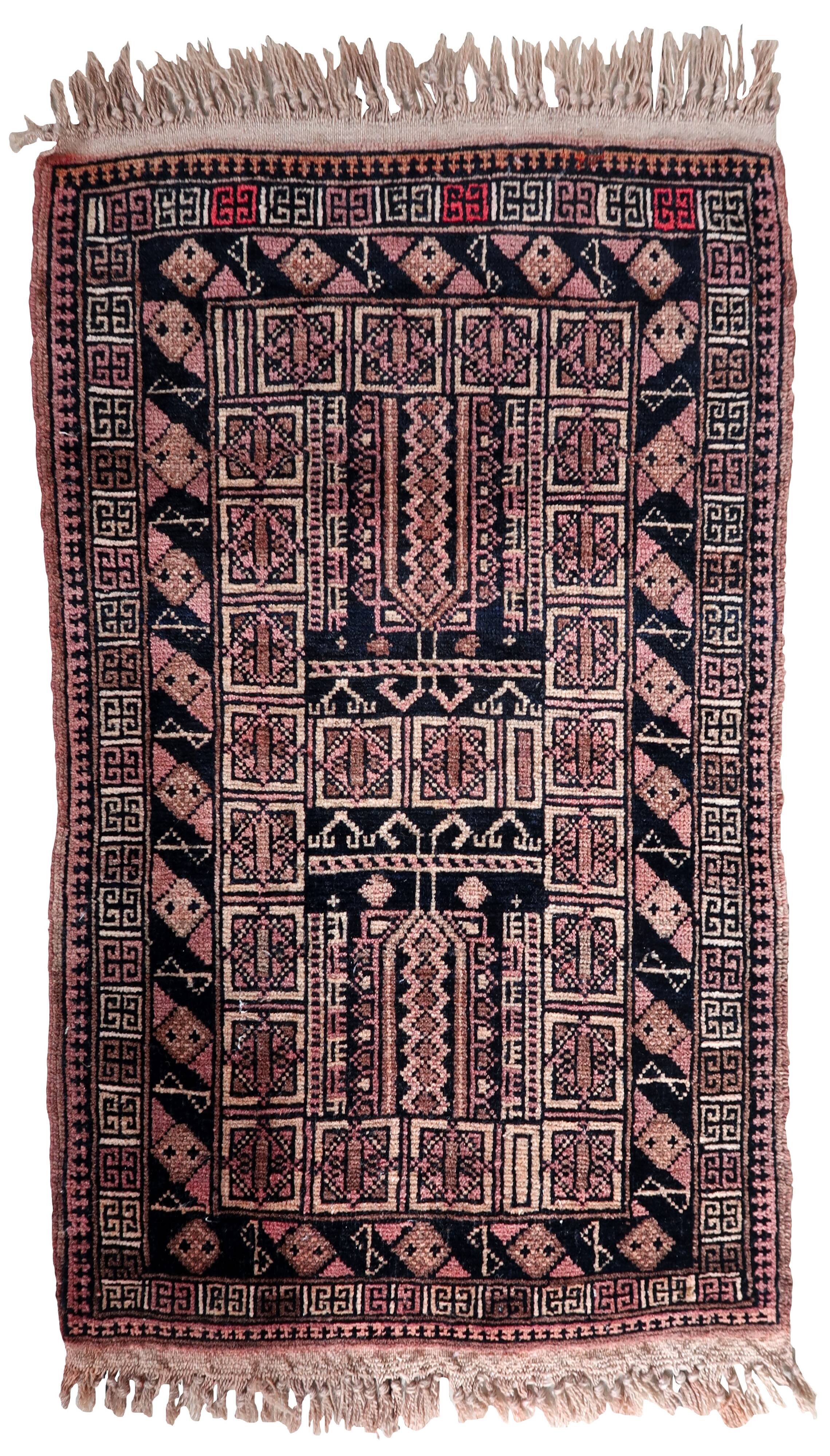 Tapis vintage fait main Baloutche 50x84 cm en laine - 1C1044