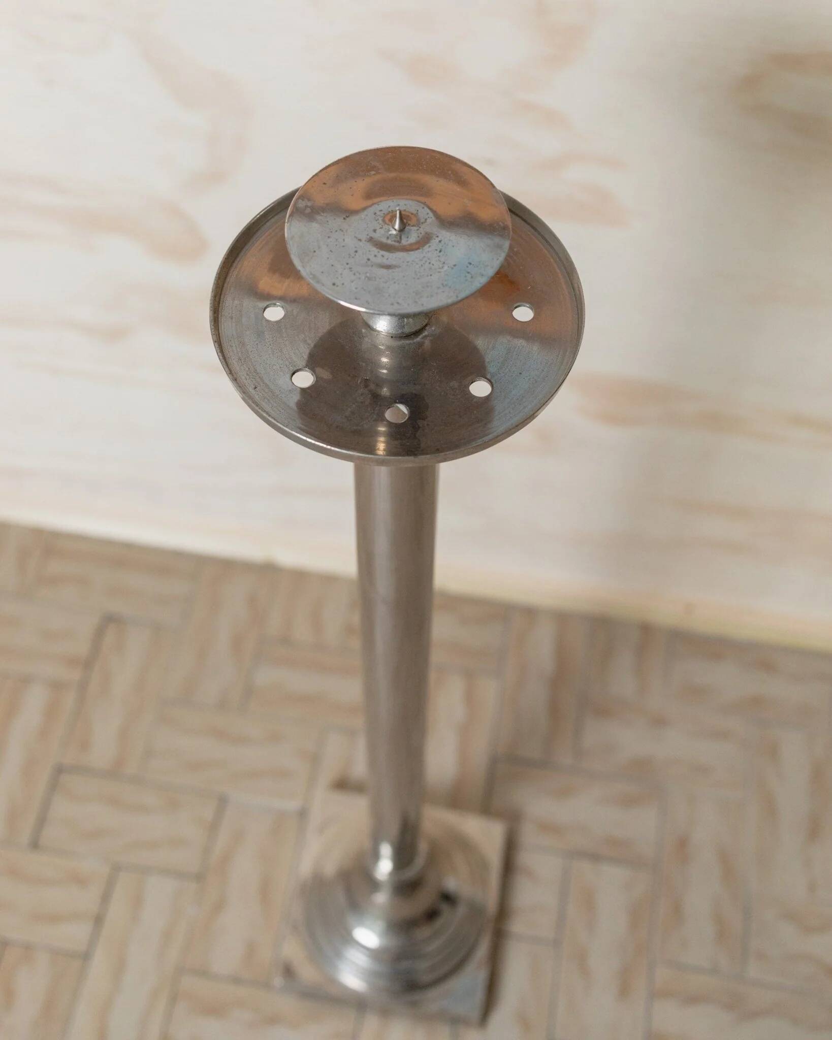 XXL Vintage Art Deco Candlestick in Silver Chrome-Plated Brass, Italy 1930s