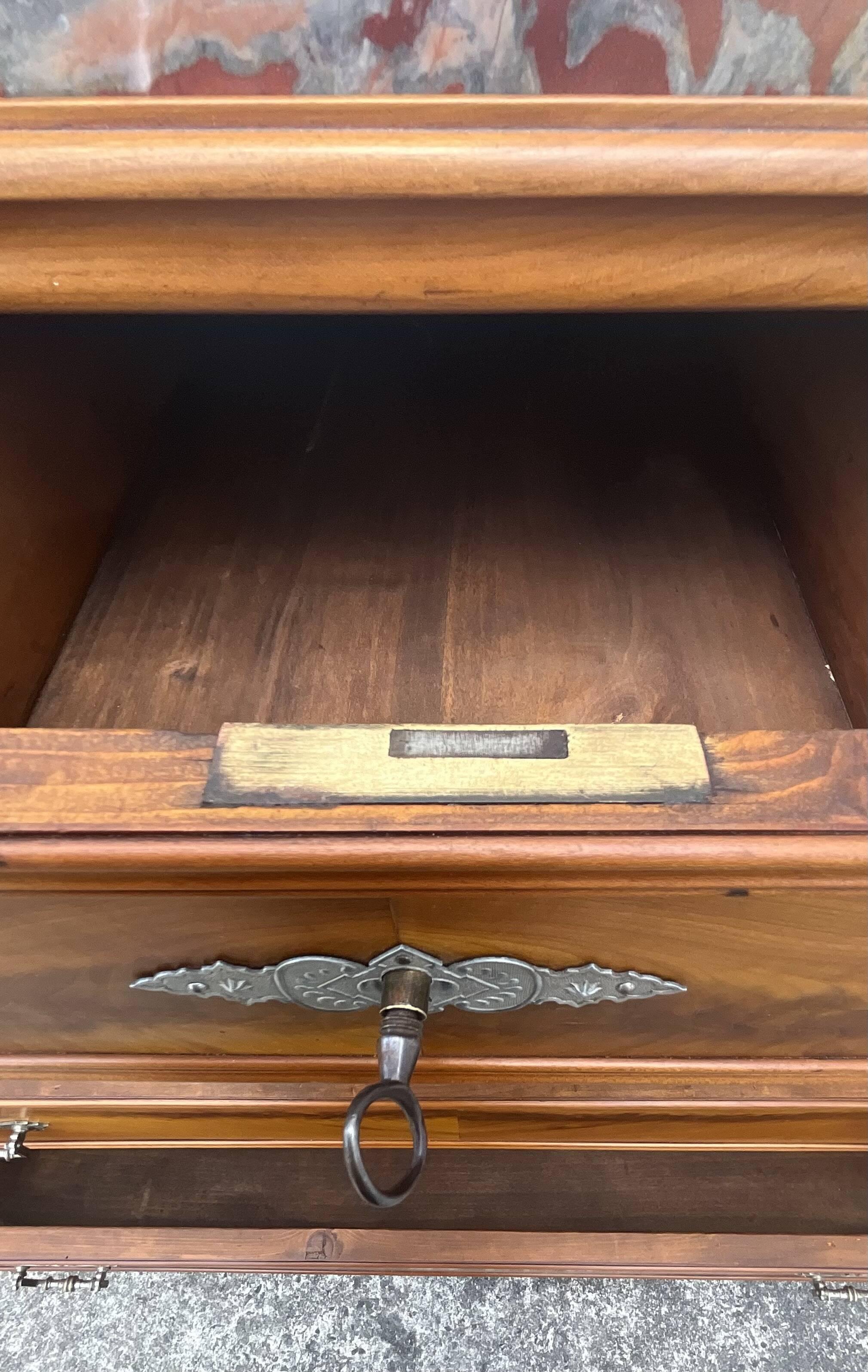 Louis-Philippe chest of drawers in cherry burl and Pyrenees marble top f