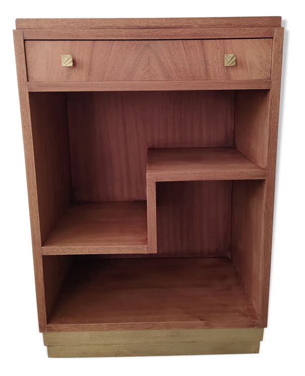Meuble d'entrée d'appoint console art déco en bois couleur teck et doré