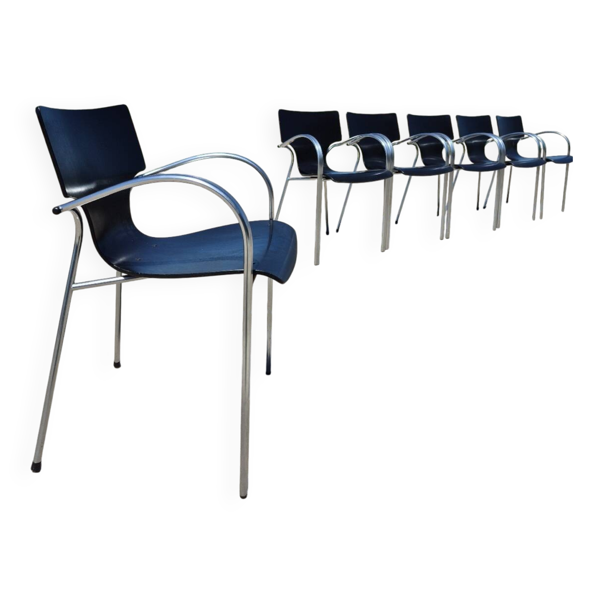 Set 4 postmodern black chrome stackable chair Jim for Kens 1990s
