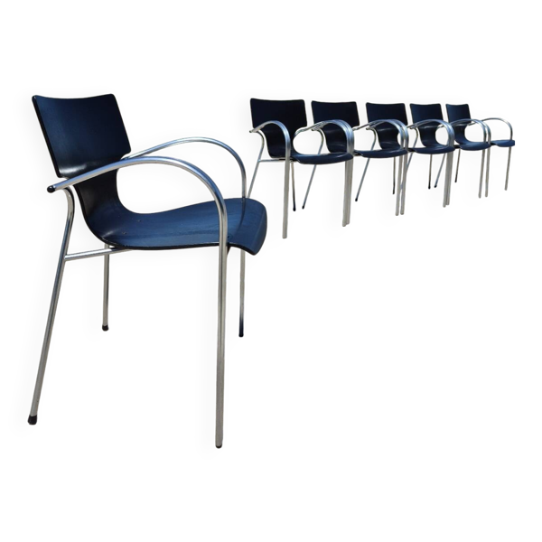 Ensemble de 4 chaises empilables en chrome noir postmodernes Jim pour Kens des années 1990.