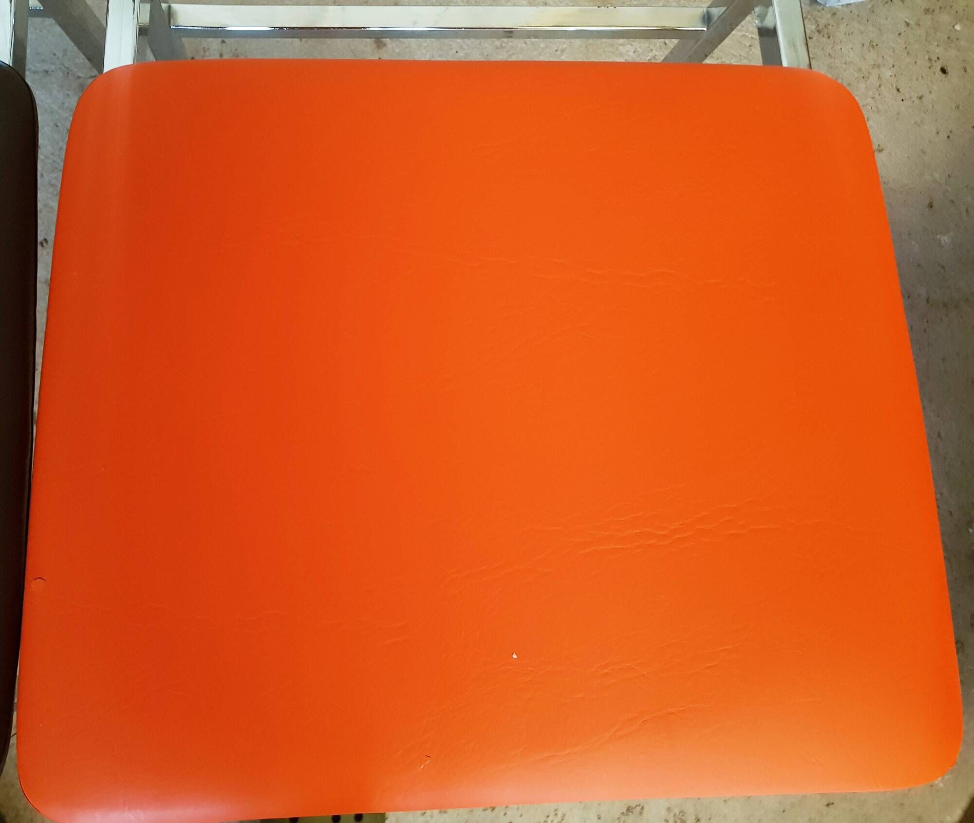 Set of 3 vintage LAFA chairs, chrome metal, orange and brown skai