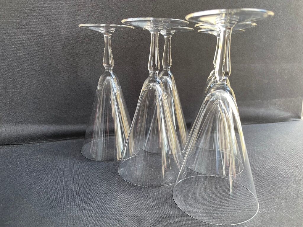 Conical foot glasses (6) - art nouveau - plain light blown crystal