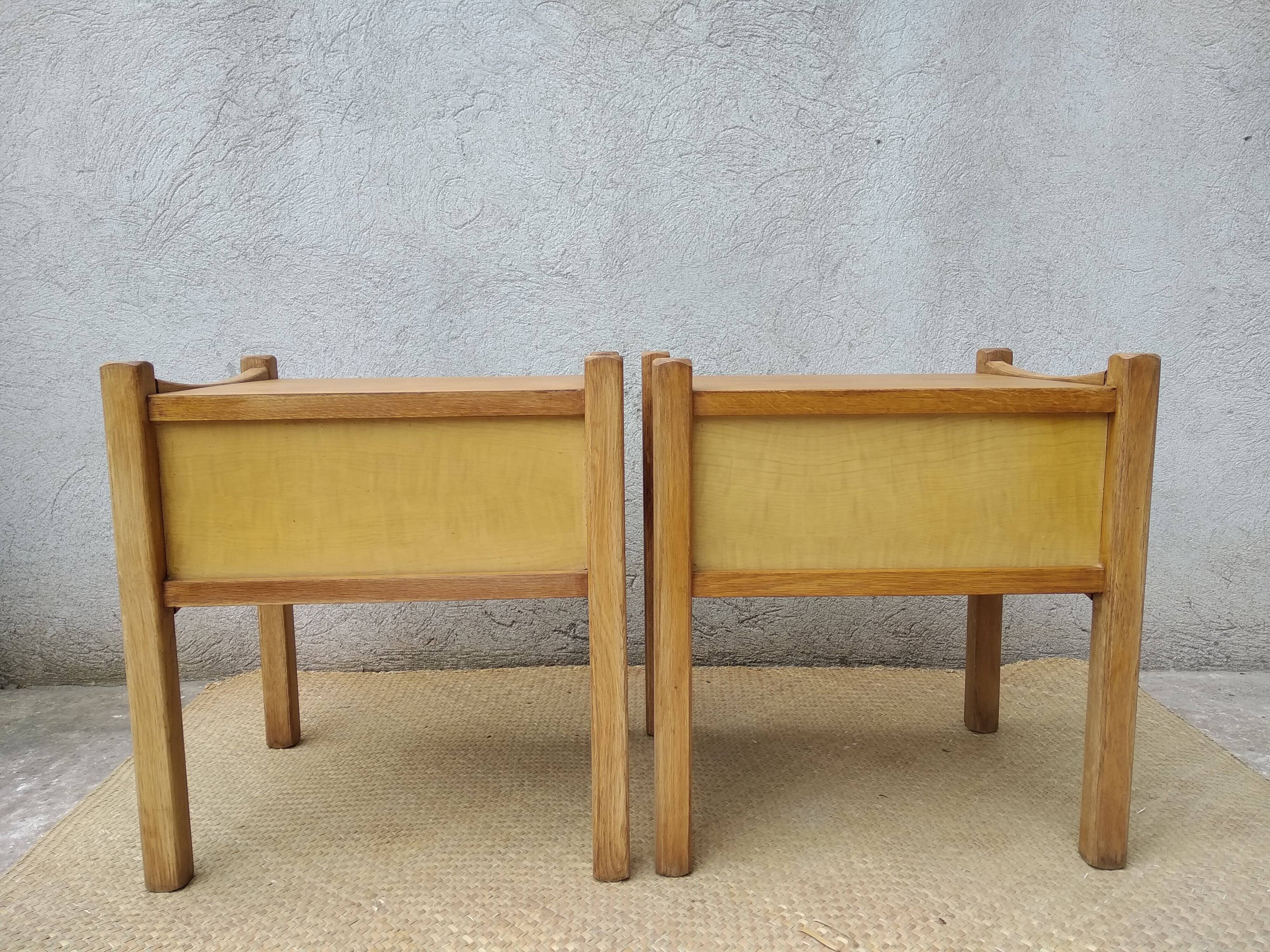 Paire de chevets bois et rotin