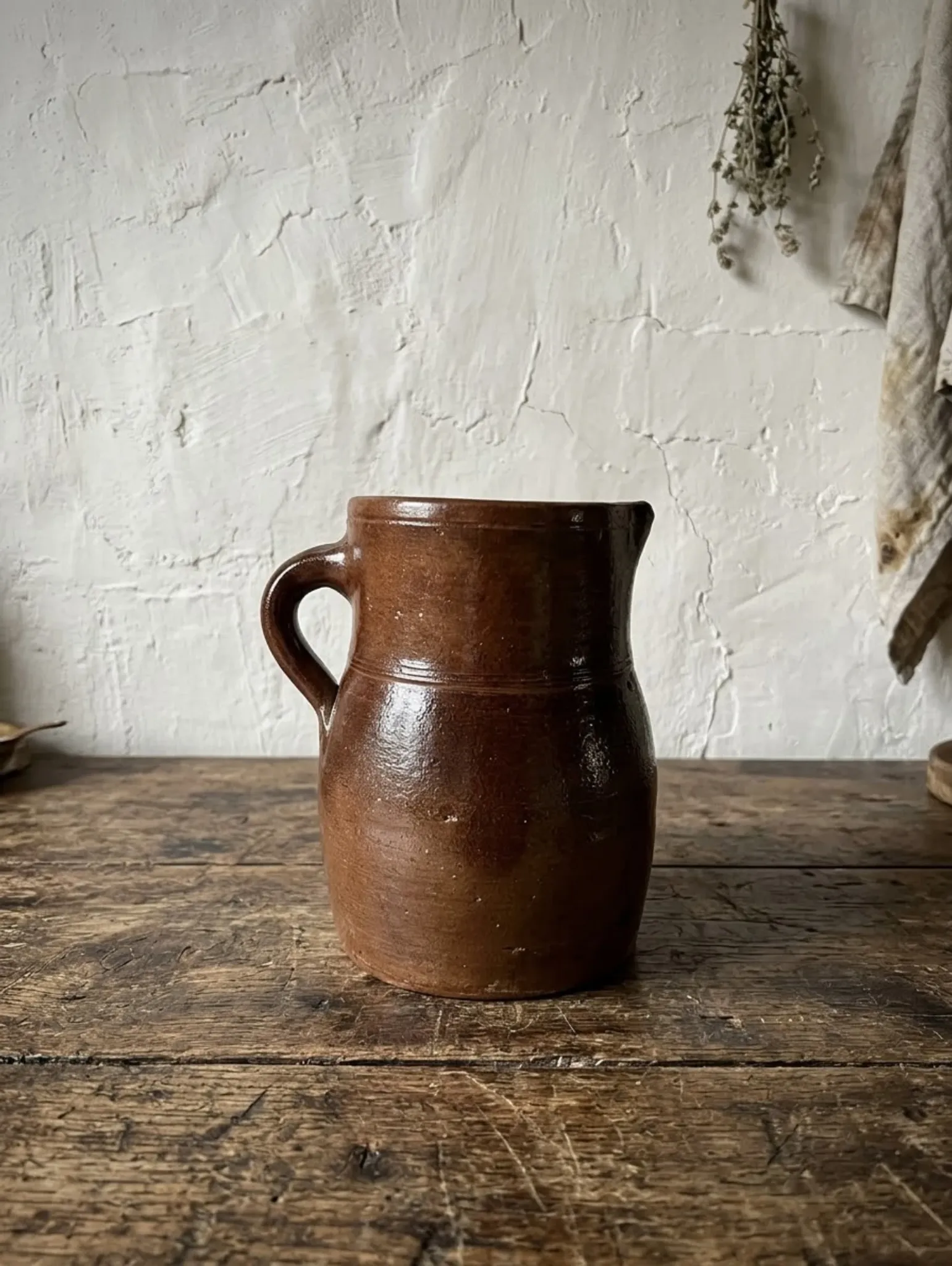 antique glazed stoneware jug / milk pot, late 19th century