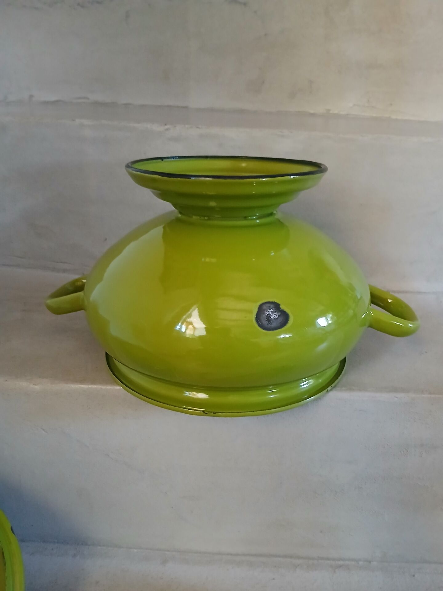 Vintage green enamelled tin soup tureen