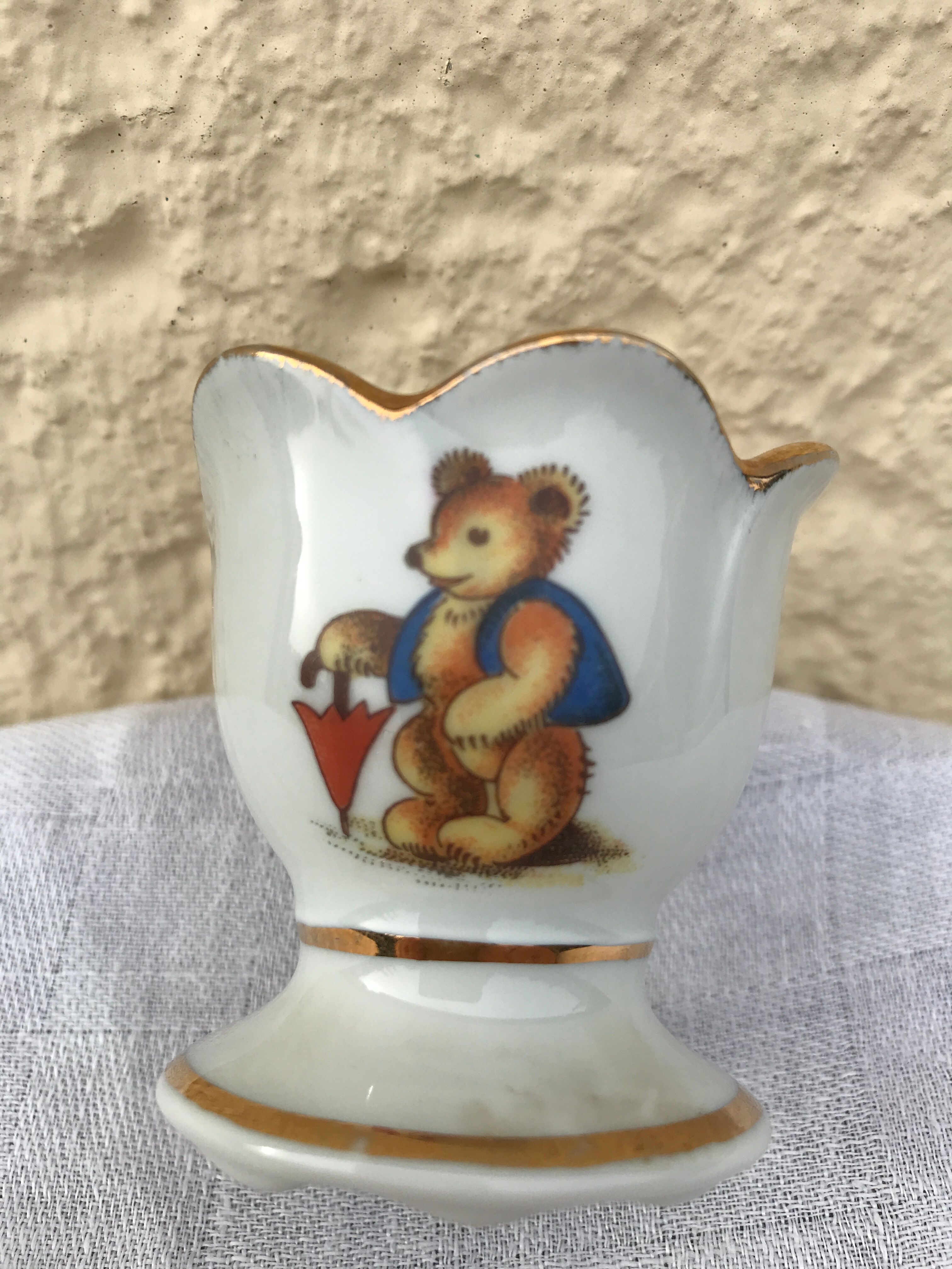 Limoges porcelain teddy bear egg cup