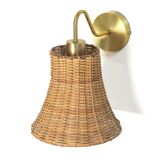 Applique murale en laiton et rotin