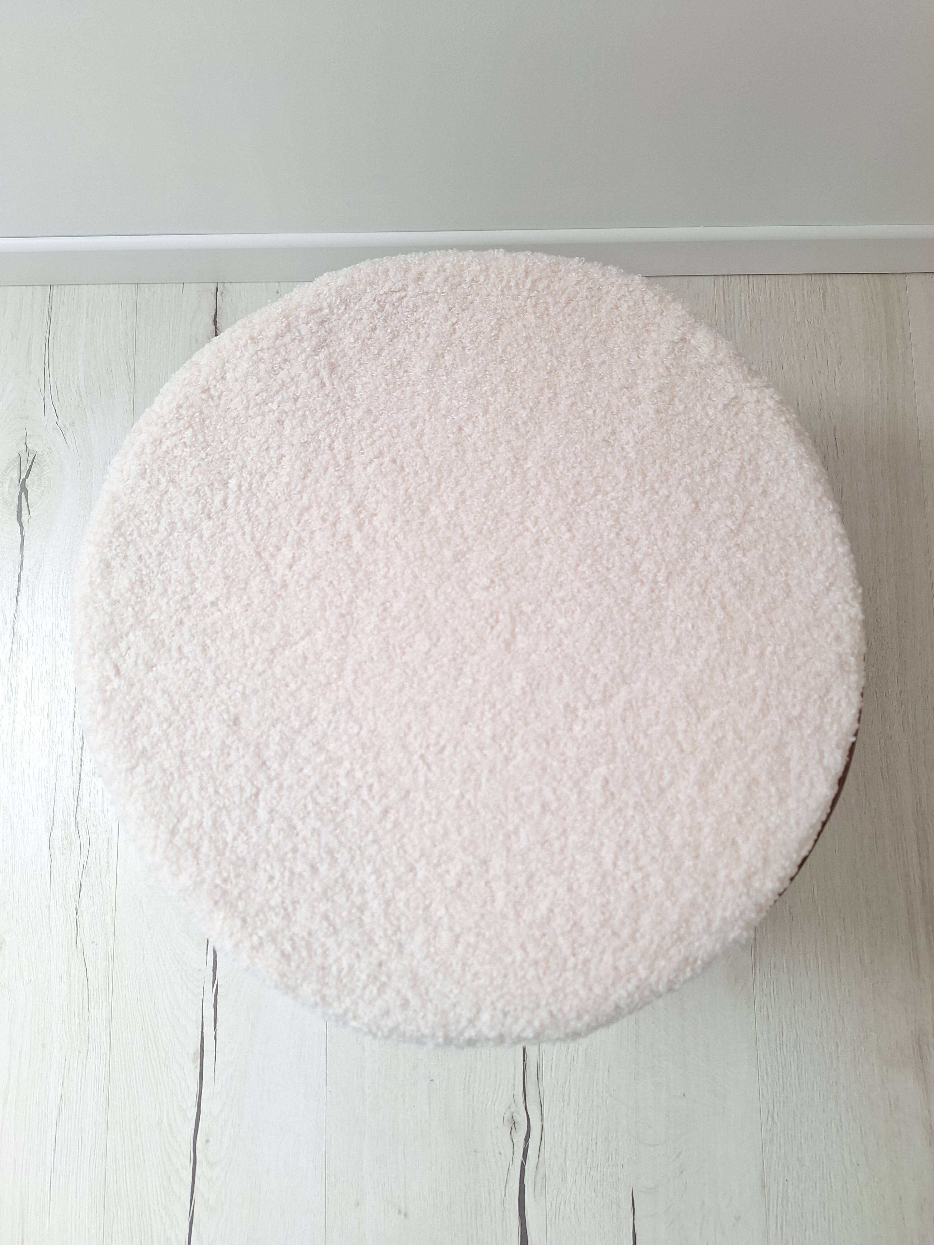 Vintage rattan and French terry fabric pouf
