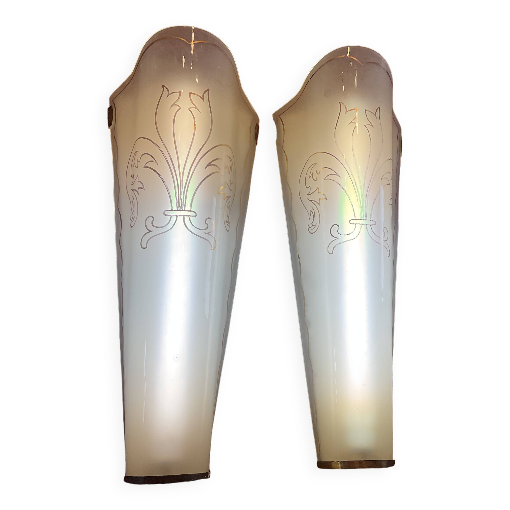 Large pair of art deco domed glass hotel lobby sconces