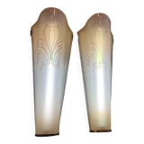 Large pair of art deco domed glass hotel lobby sconces