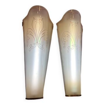 Large pair of art deco domed glass hotel lobby sconces