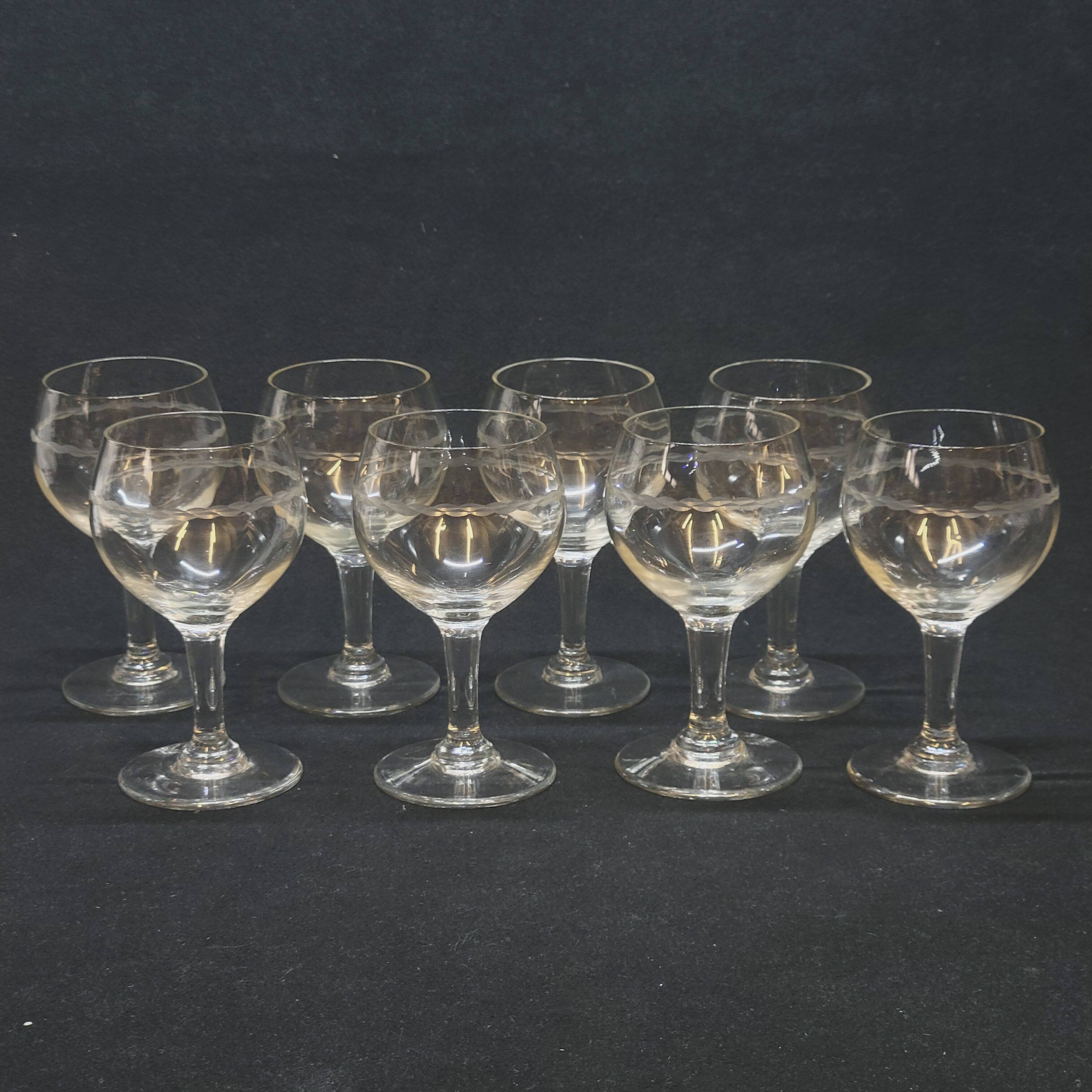 8 wine glasses in chiseled cut glass